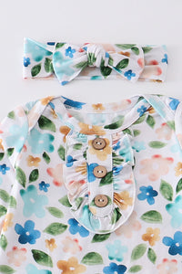 Blue floral print bamboo baby gown