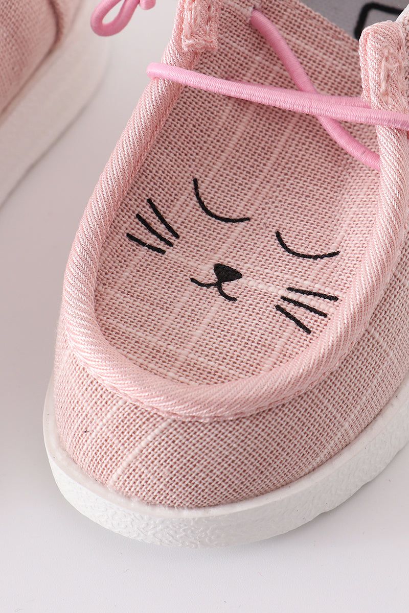 Pink cat canvas slip on shoes