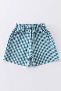 Green whale embroidery plaid boy trunks