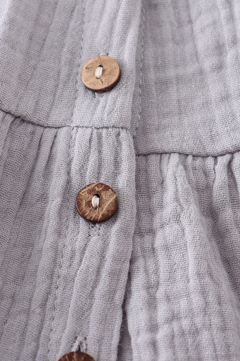 Blue linen tiered button down dress