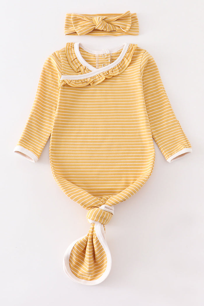 Mustard stripe ruffle baby 2pc gown