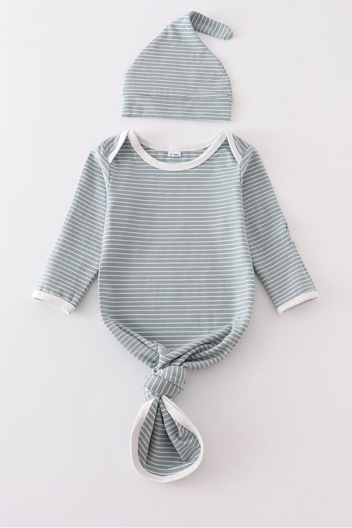Green stripe 2pc baby gown