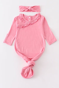 Pink bamboo ruffle 2pc baby gown