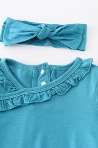 Teal bamboo ruffle 2pc baby gown
