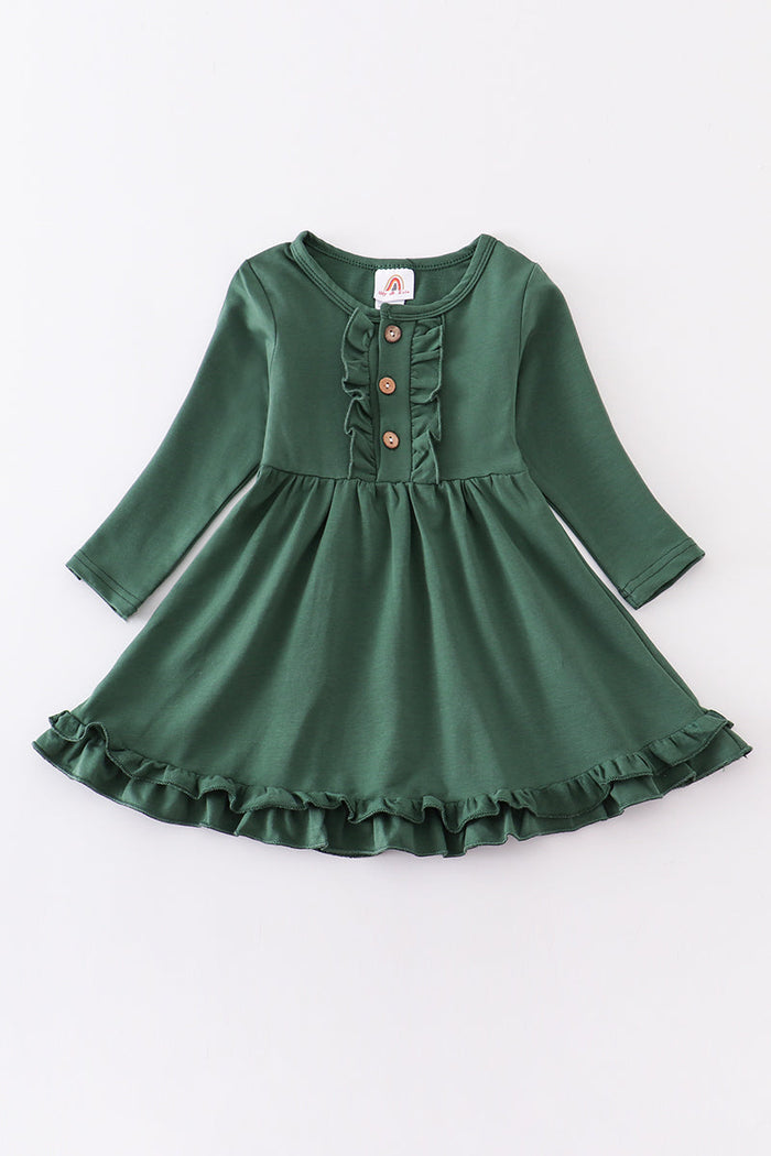 Green ruffle button down dress