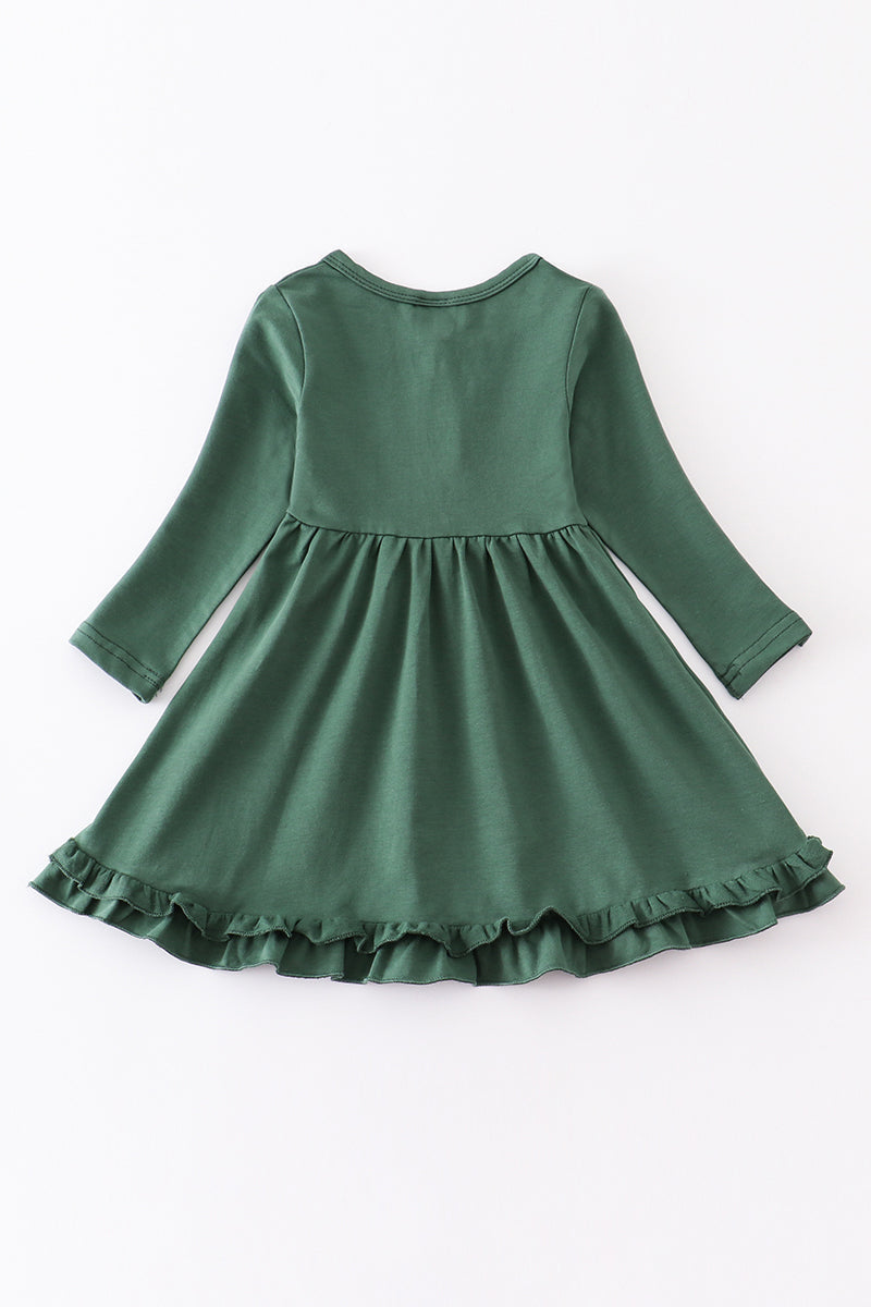 Green ruffle button down dress