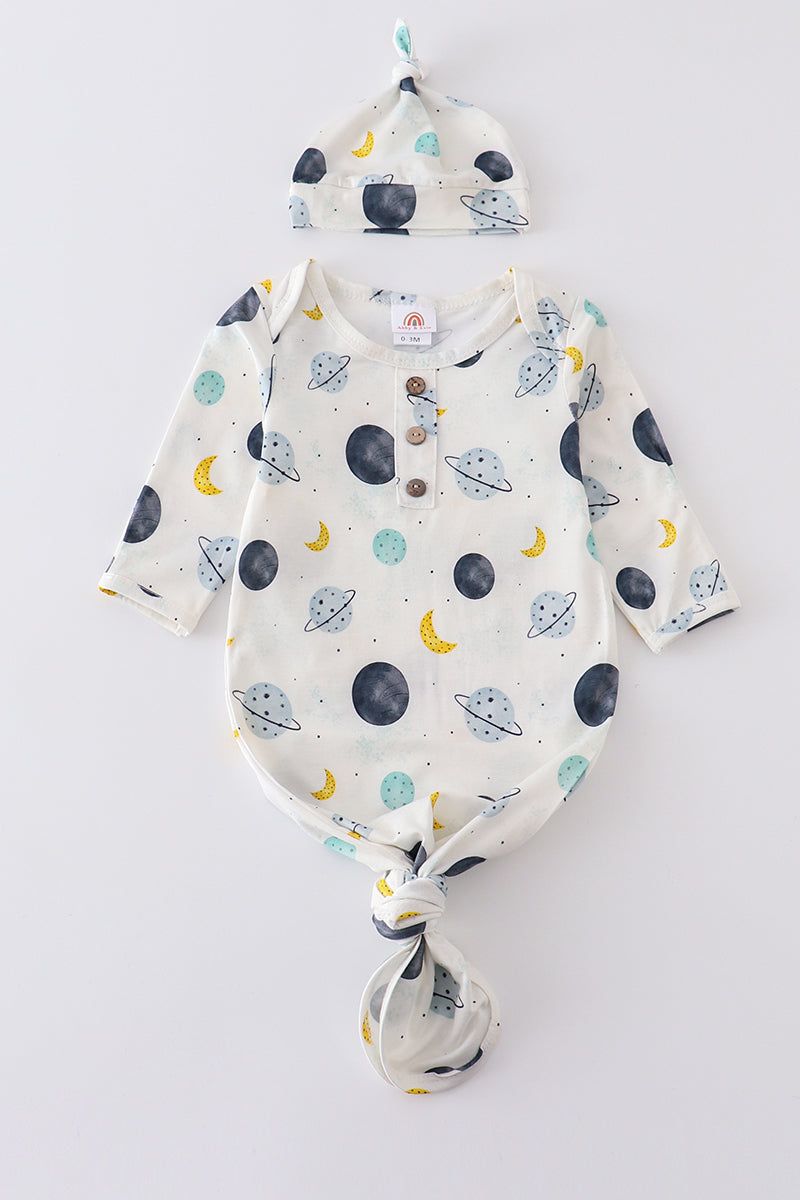 Planet print bamboo baby  gown