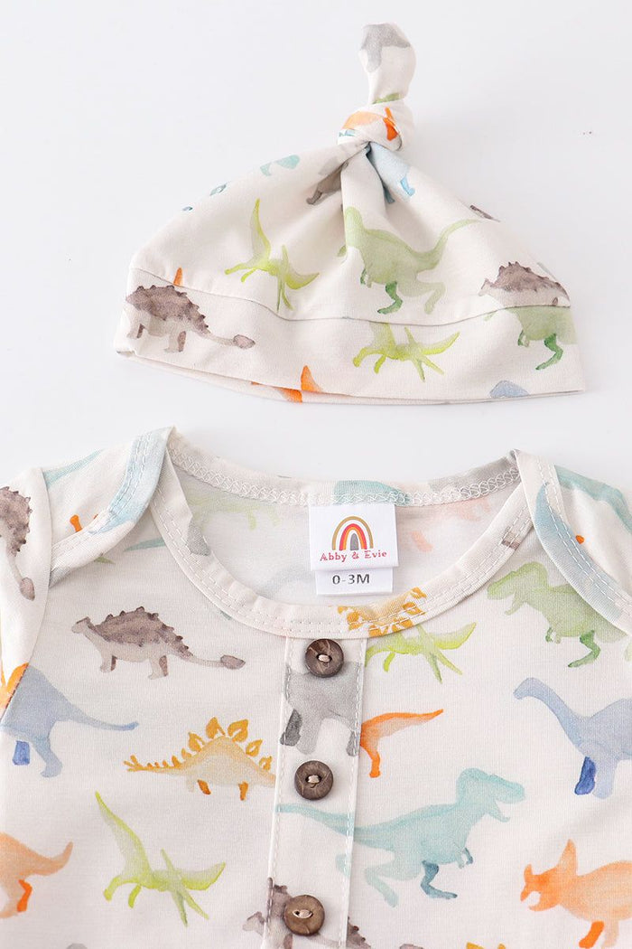 Dinosaur print baby gown set