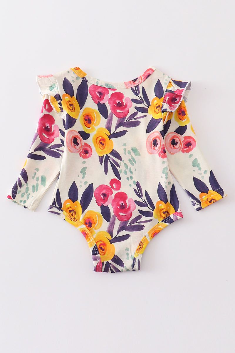 Floral ruffle bamboo baby onesie