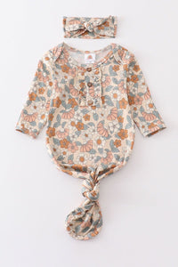 Floral print hairband bamboo baby gown