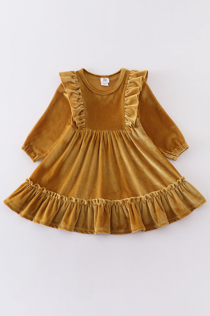 Gold ruffle velvet dress