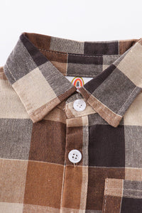 Brown plaid button down boy shirt