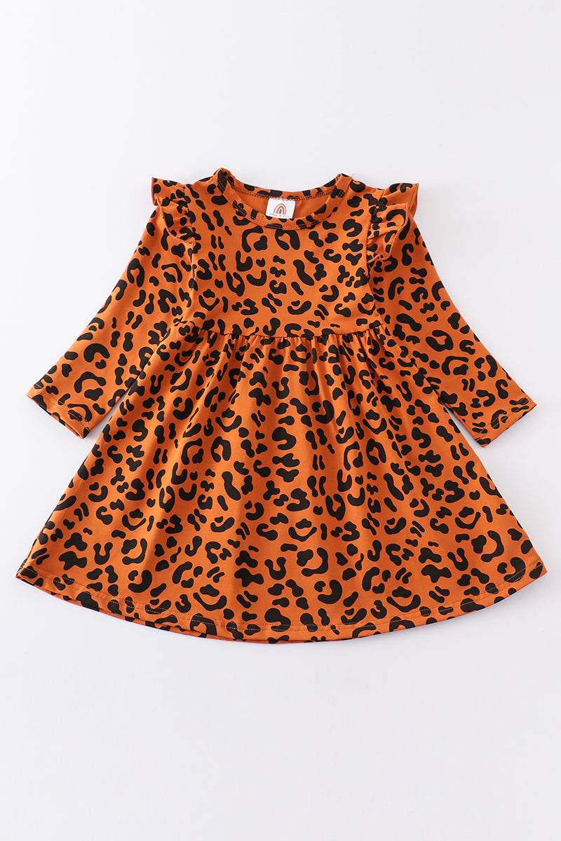 Rust leopard print ruffle dress