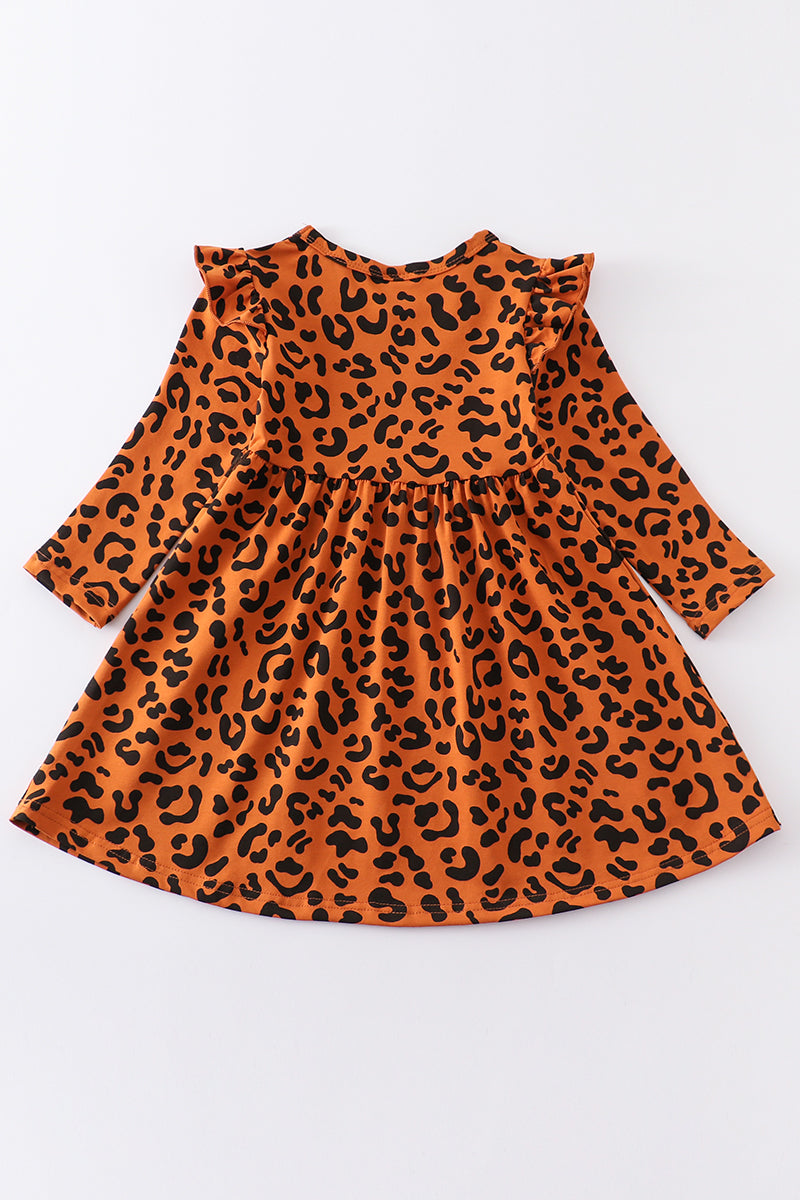 Rust leopard print ruffle dress
