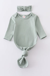 Sage head band baby gown