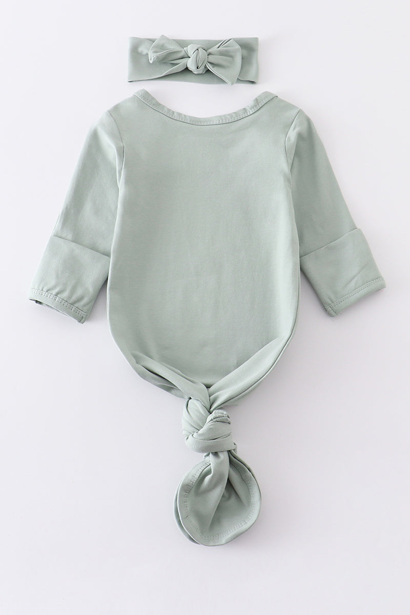 Sage head band baby gown