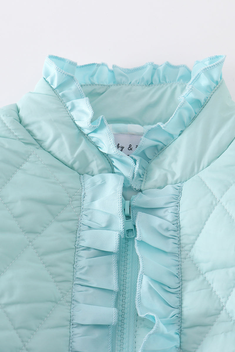 Mint ruffle quilted coat
