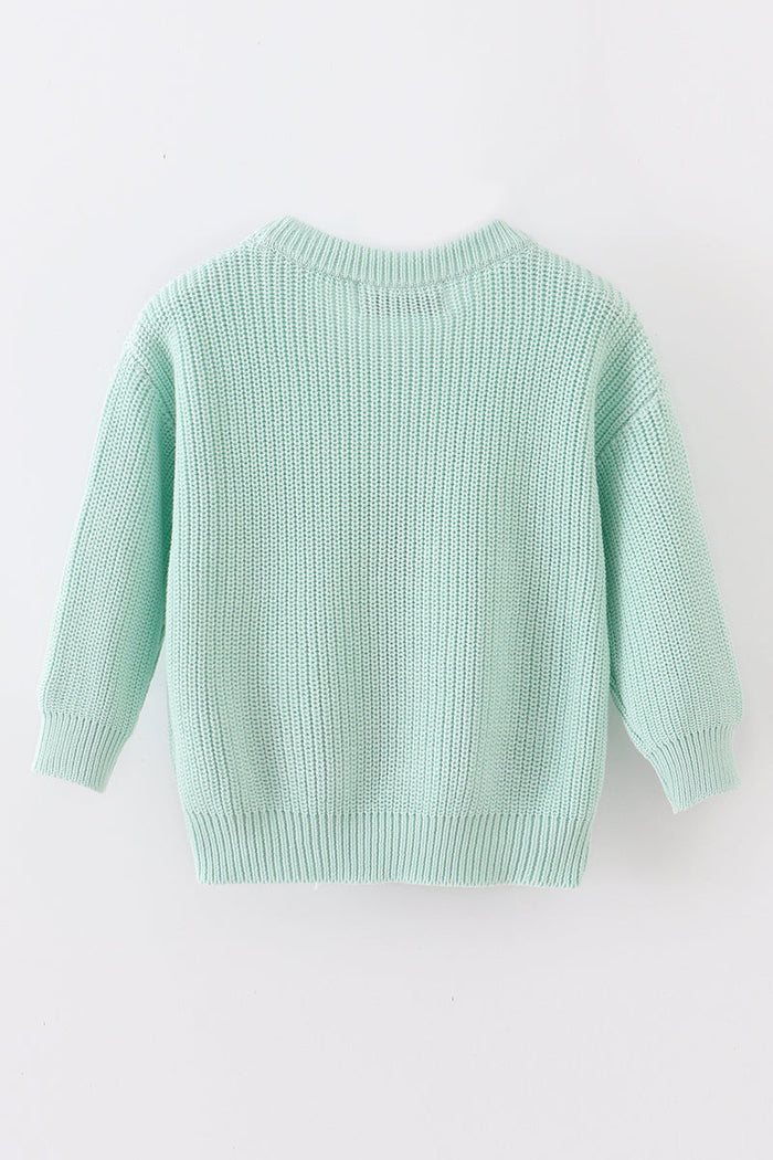 Blue hand-embroidery bunny pullover sweater