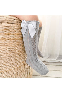 Lace cable bow knee high socks