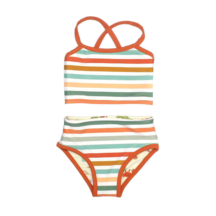 Beach Day Two Piece Swimsuit - Beach Day/Coral Stripes, Reversible