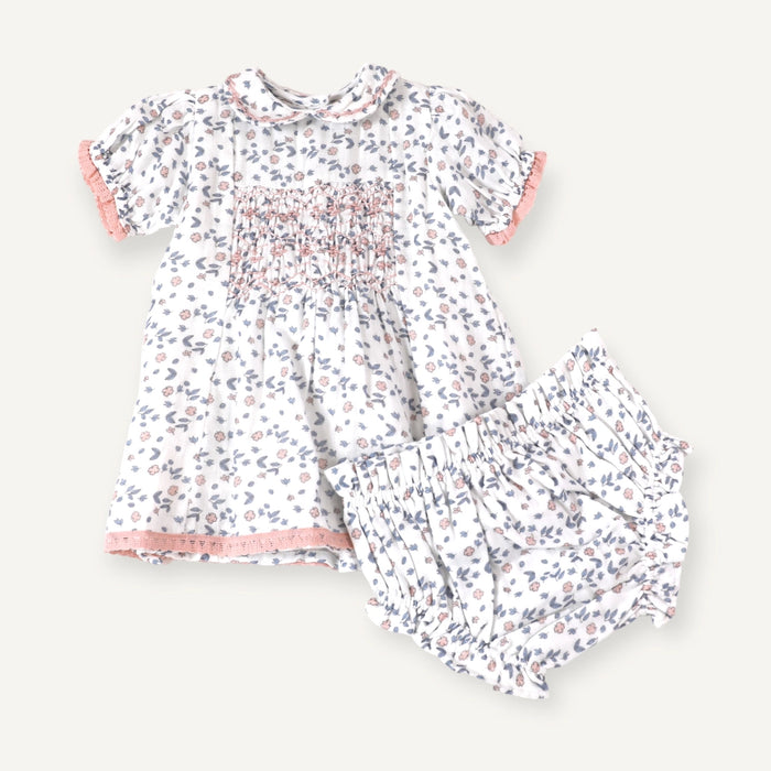 Charlotte Floral Hand-Smocked Baby Dress + Bloomer (Organic)