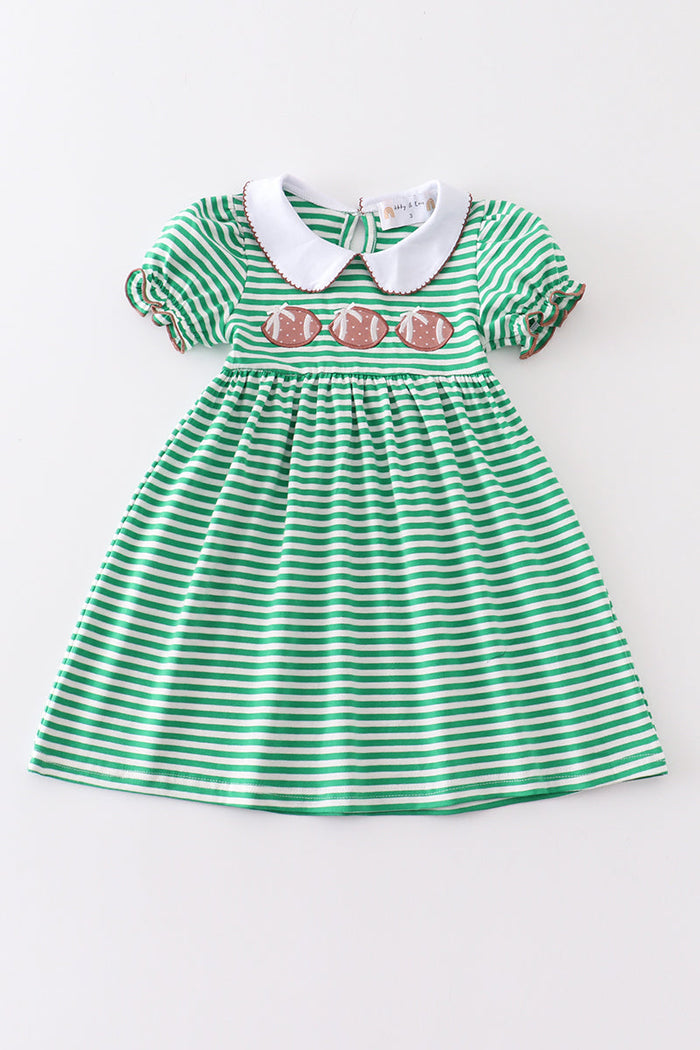 Green stripe football applique dress