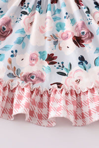 Teal dot floral print dress