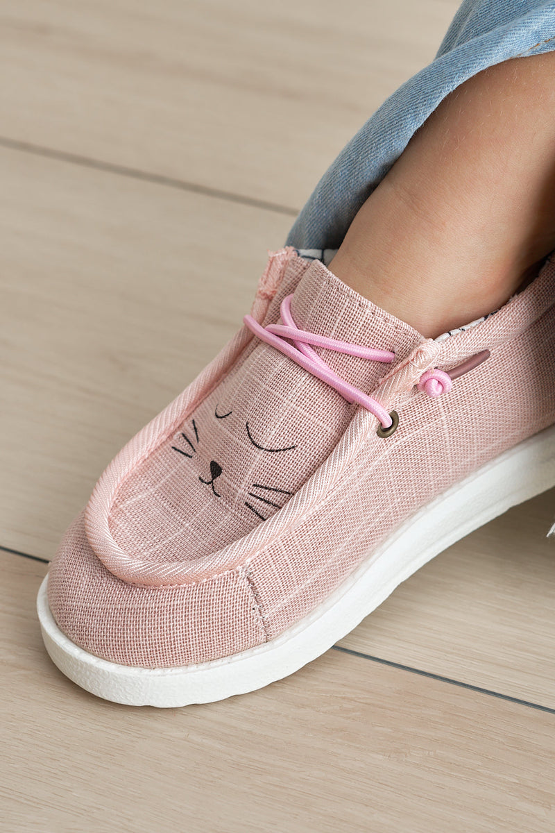 Pink cat canvas slip on shoes