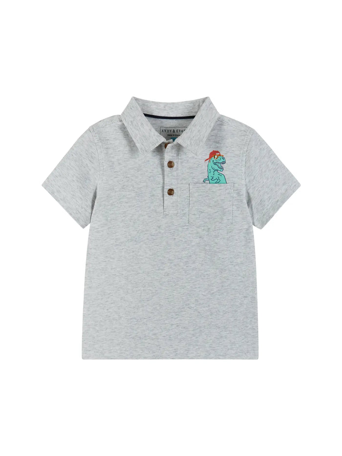 Boys Gray Dino Polo Shirt