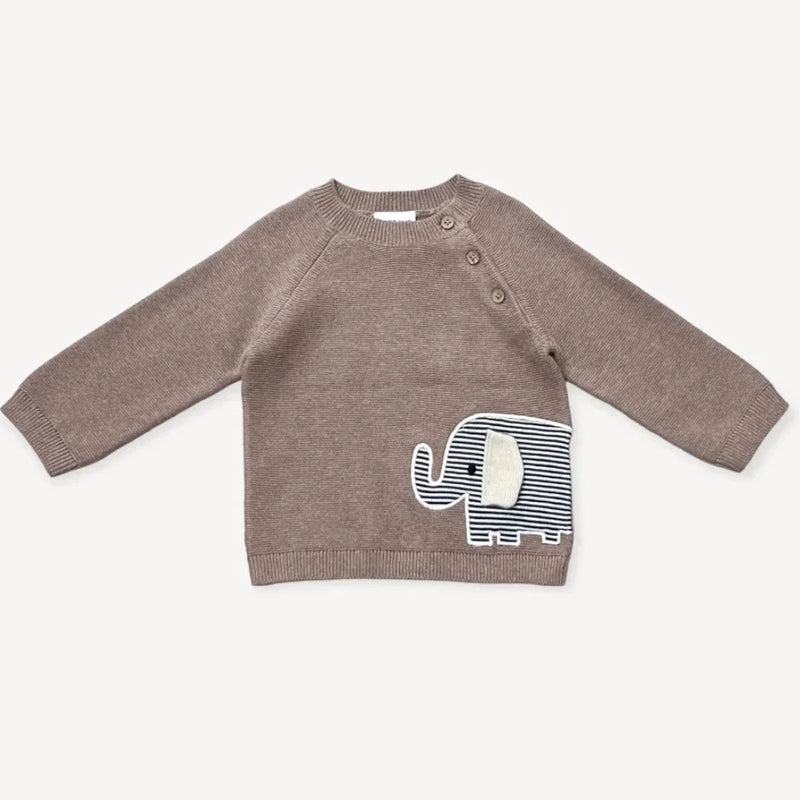 Elephant Embroidered Baby Knit Pullover (Organic)