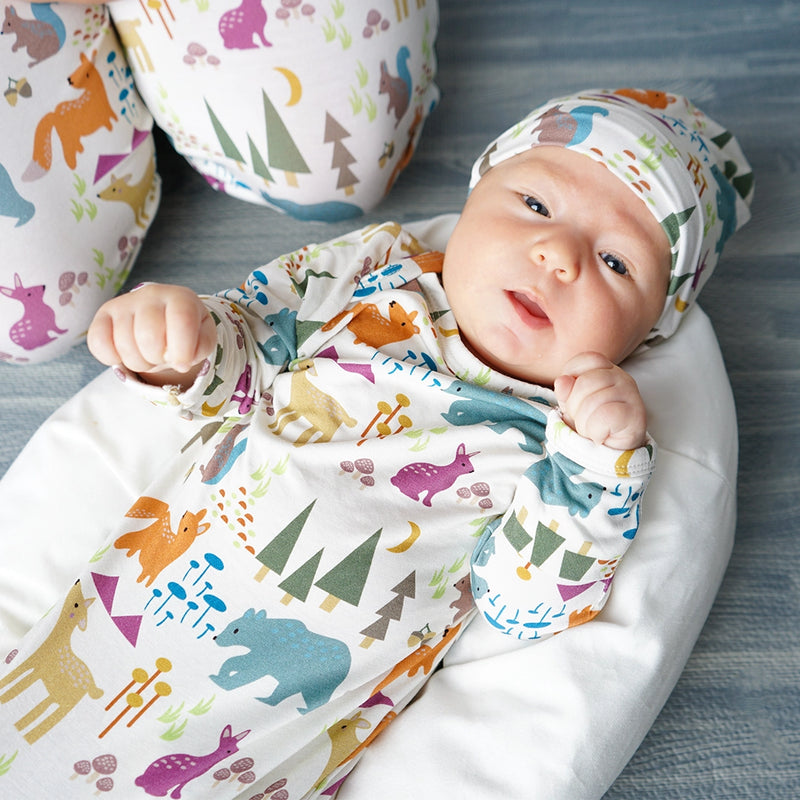 Forest and Friends Bamboo Gown and Hat Newborn Baby