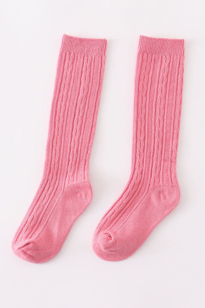 Pink knit knee high sock
