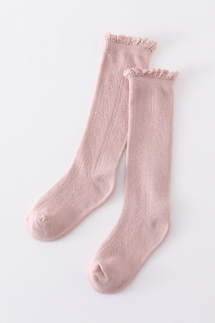 Pink Knit lace knee high socks