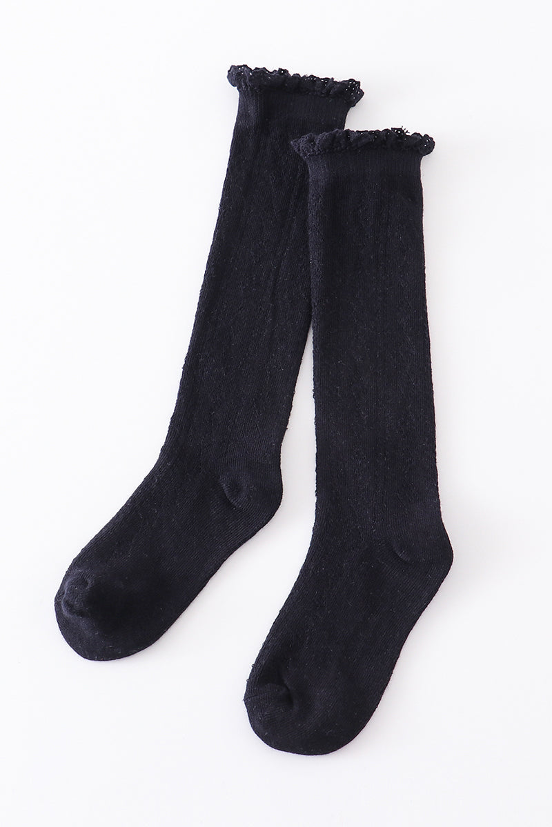 Navy Knit lace knee high socks