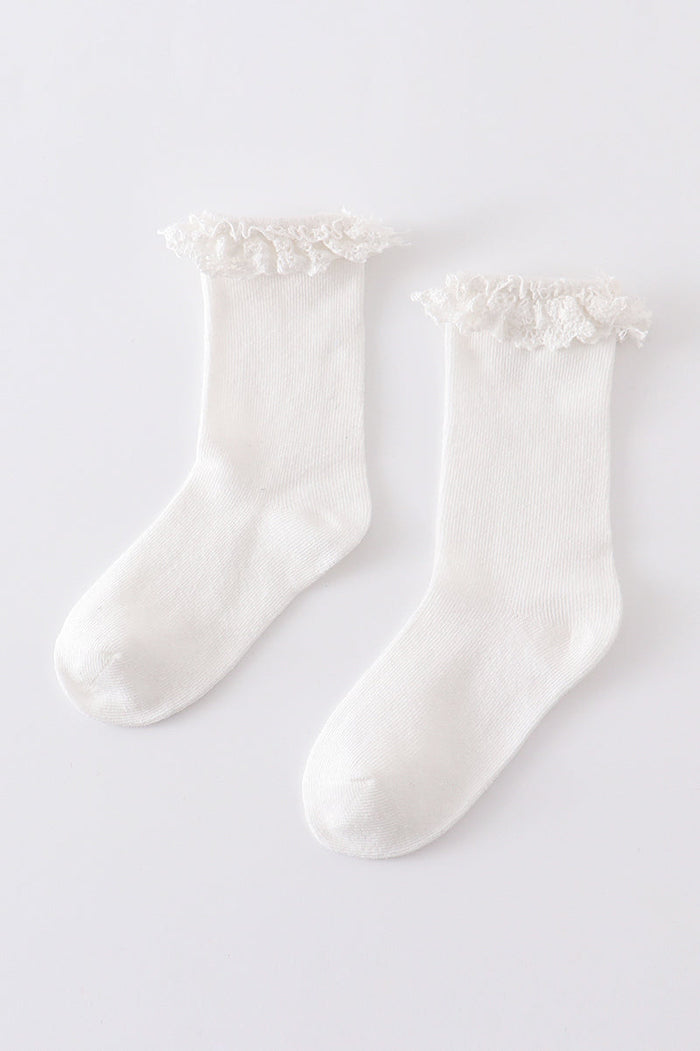 Ivory Knit lace girls socks