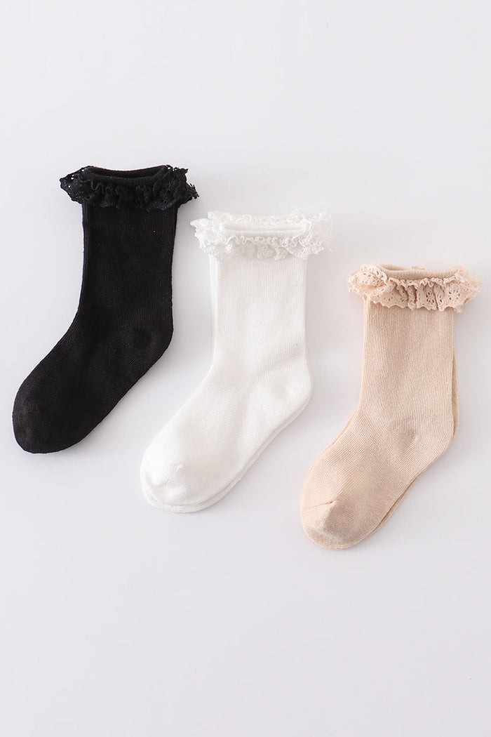 Ivory Knit lace girls socks