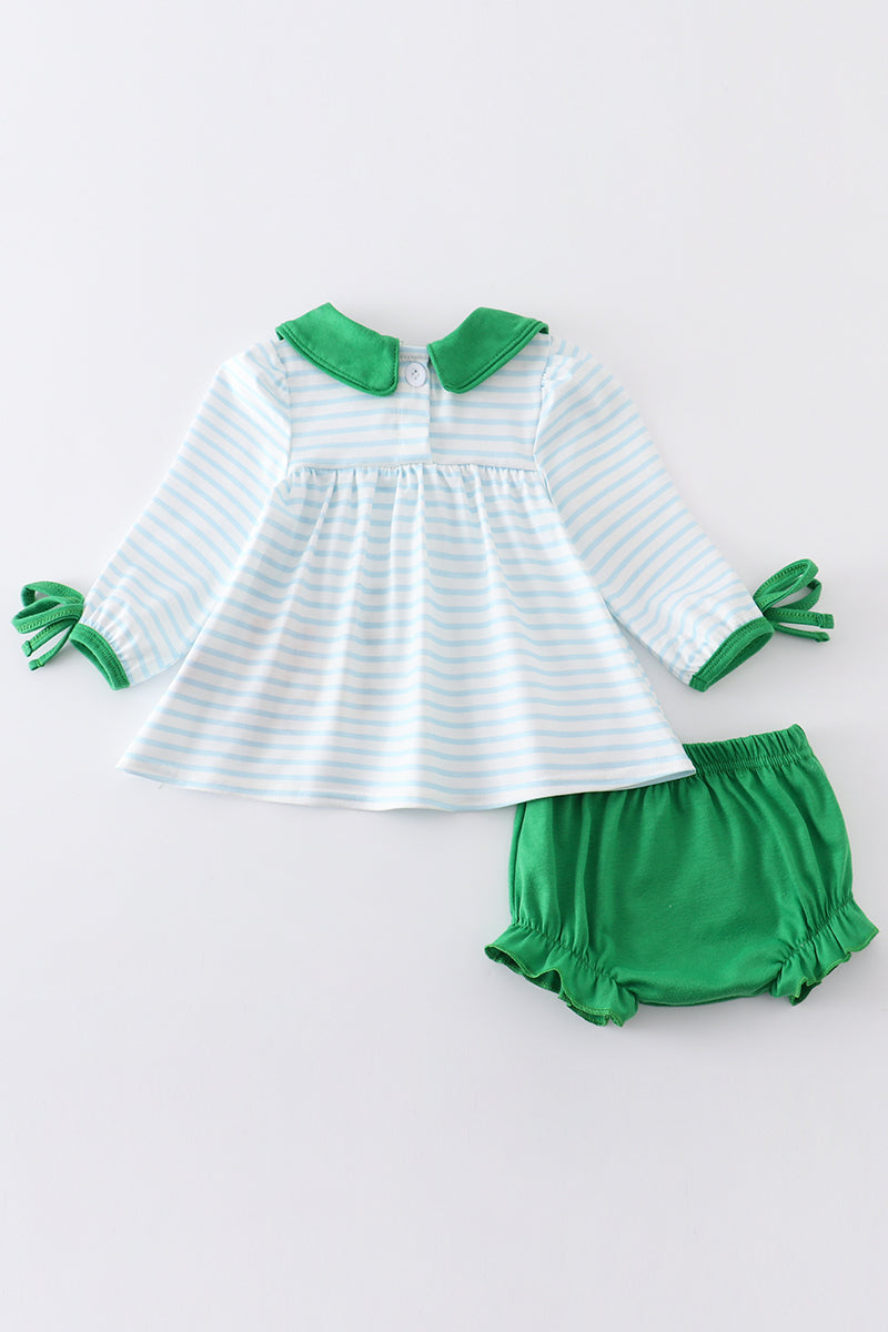 Green clover applique stripe baby set