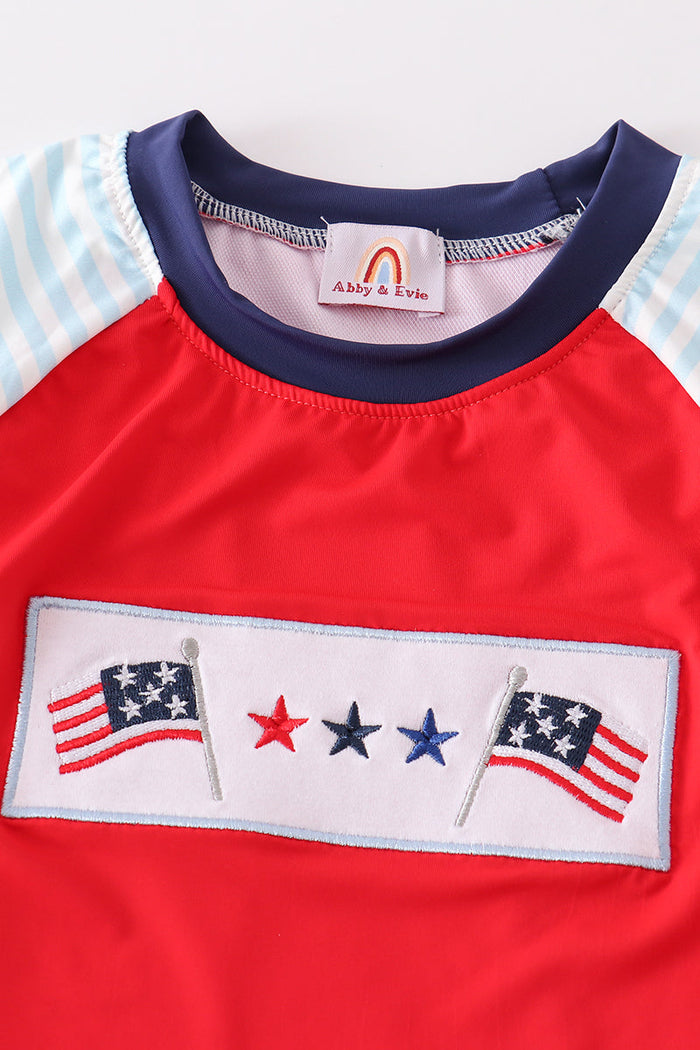 Patriotic flag embroidery 2pc boy swimsuit