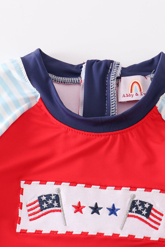 Patriotic flag embroidery 2pc boy swimsuit