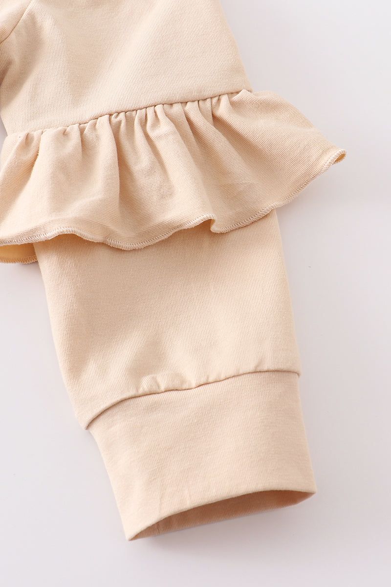 Beige stay cozy ruffle plaid skirt set