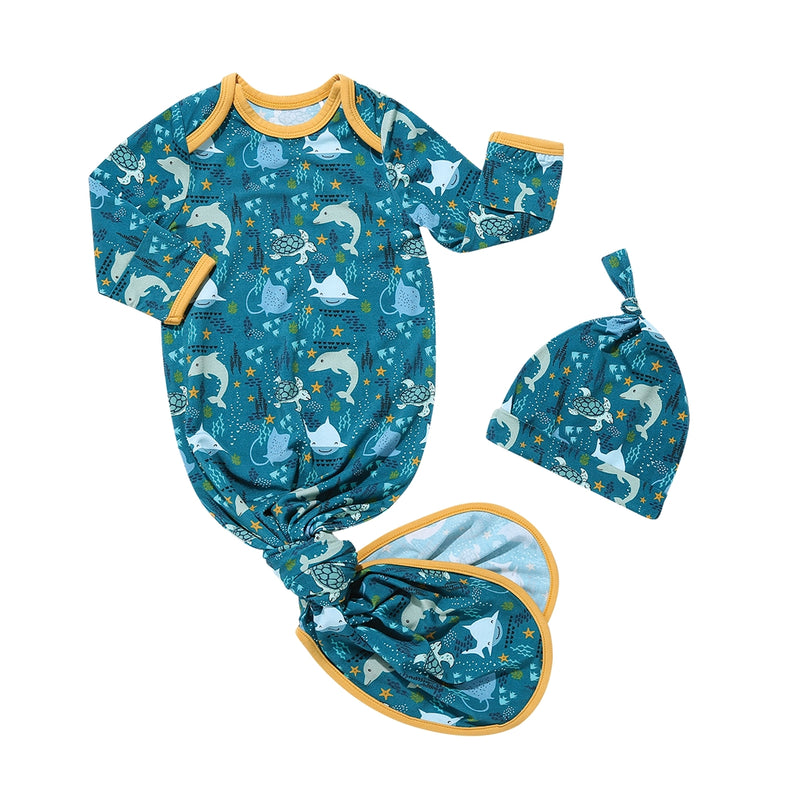 Ocean and Friends Bamboo Gown and Hat Newborn Baby