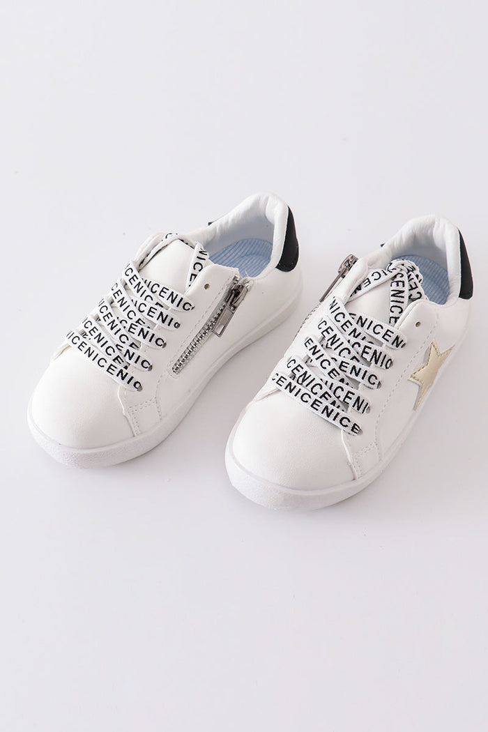 White gold star glitter sneaker (toddler to big kids)