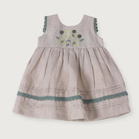 Sylvie Embroidered Linen Baby Dress+Bloomer (Organic Cotton)