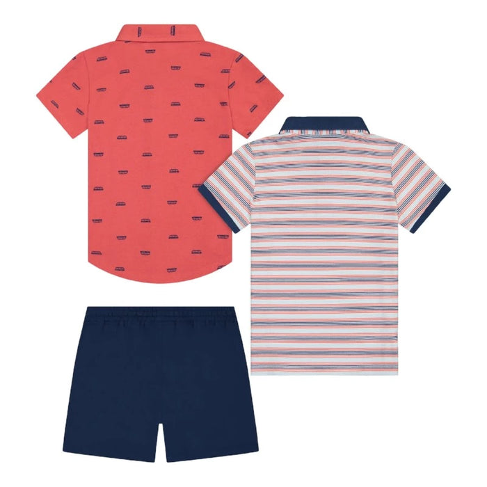 Boys 3-Piece Button-down Set Red and Navy Print