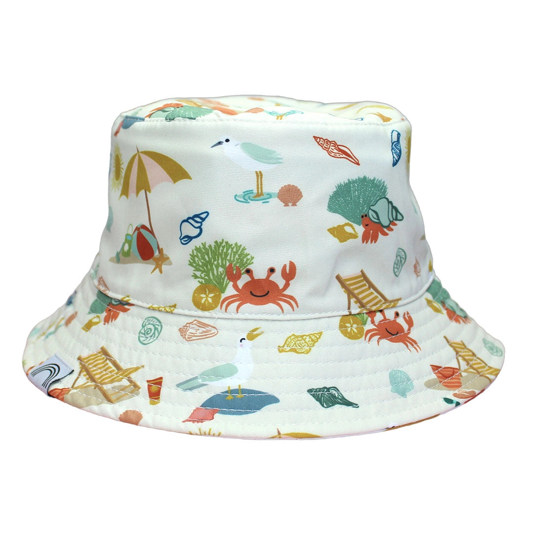 Reversible Bucket Hat - Beach Day and Coral Stripes