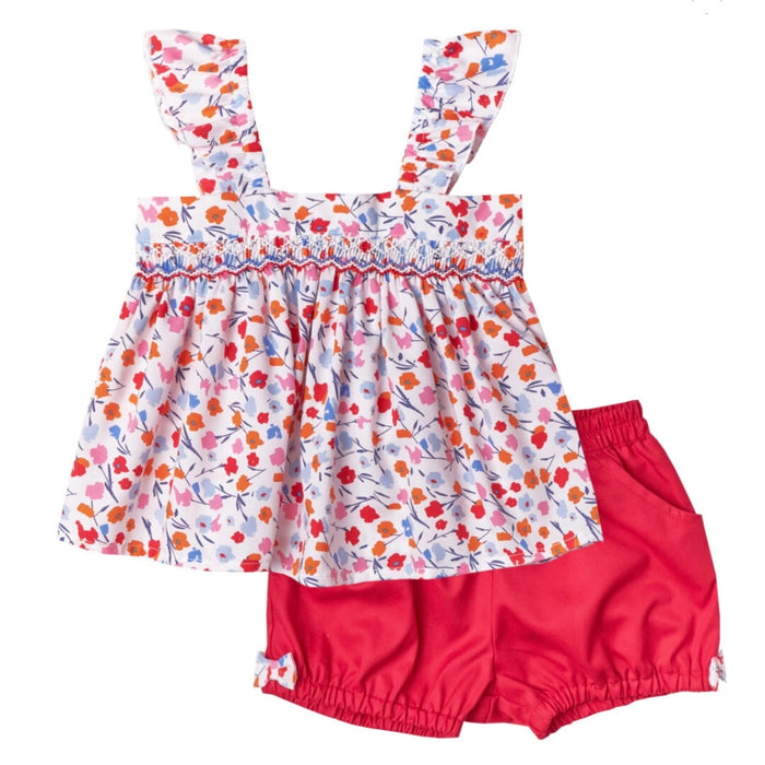 Floral Smocked Swing Top & Red Shorts