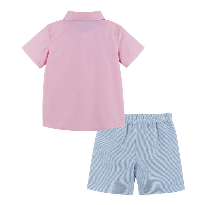 Boy's and Baby Boy's Short Sleeve Set with Bow Tie Pink and Blue
