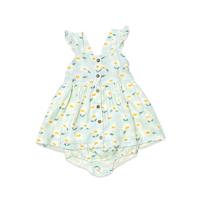 Daisies Ruffle Button Baby Dress+Bloomer (Organic Muslin)
