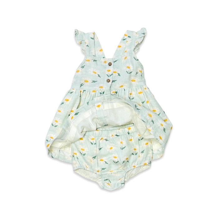 Daisies Ruffle Button Baby Dress+Bloomer (Organic Muslin)