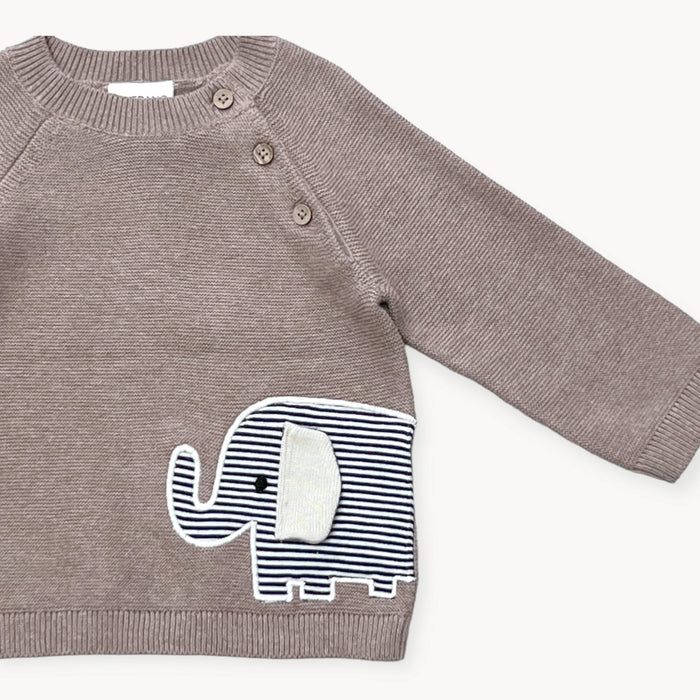 Elephant Embroidered Baby Knit Pullover (Organic)